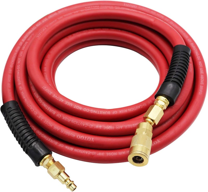 YOTOO 3/8-Inch by 25-Feet Rubber Air Compressor Hose with Bend Restrictor and Brass Quick Coupler - Image 1