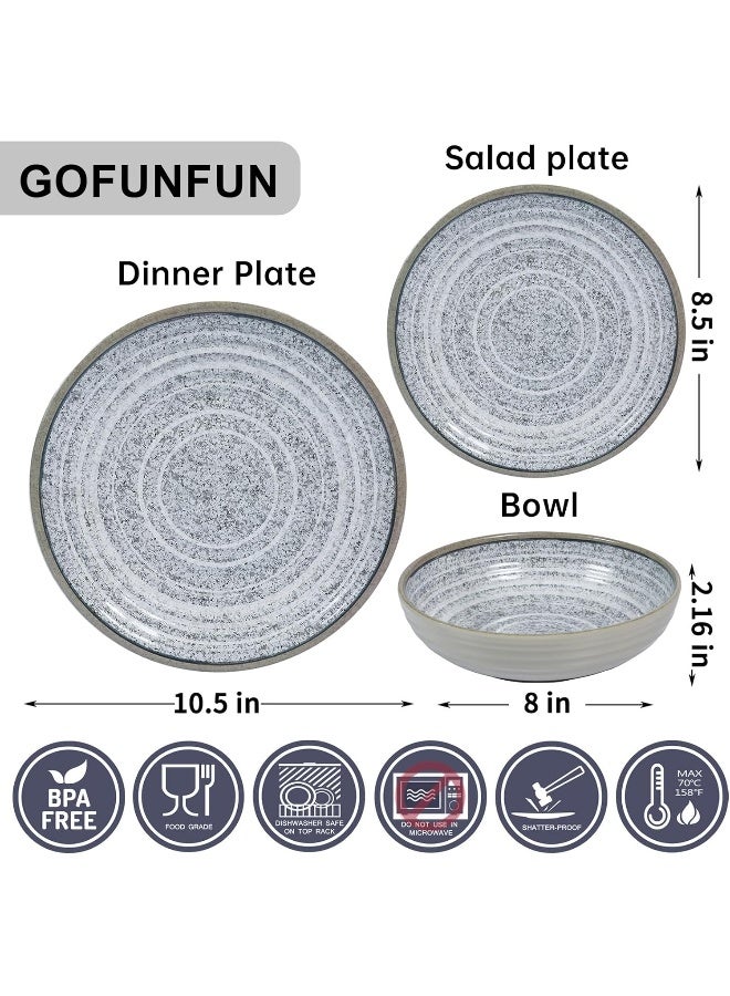 Gofunfun Melamine Dinnerware Sets 12 PCS Service for 4 Plates Bowls Sets Dishwasher TopShelf Safe BPA Free Dinner Dishes Set for Everyday UseGranite Pattern Gray - Image 2