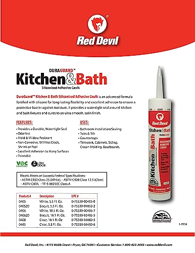 Red Devil 0405 Duraguard Kitchen & Bath Siliconized Acrylic Caulk, 5.5 oz. Squeeze Tube, White, 12 Pack, Made in USA - Image 3