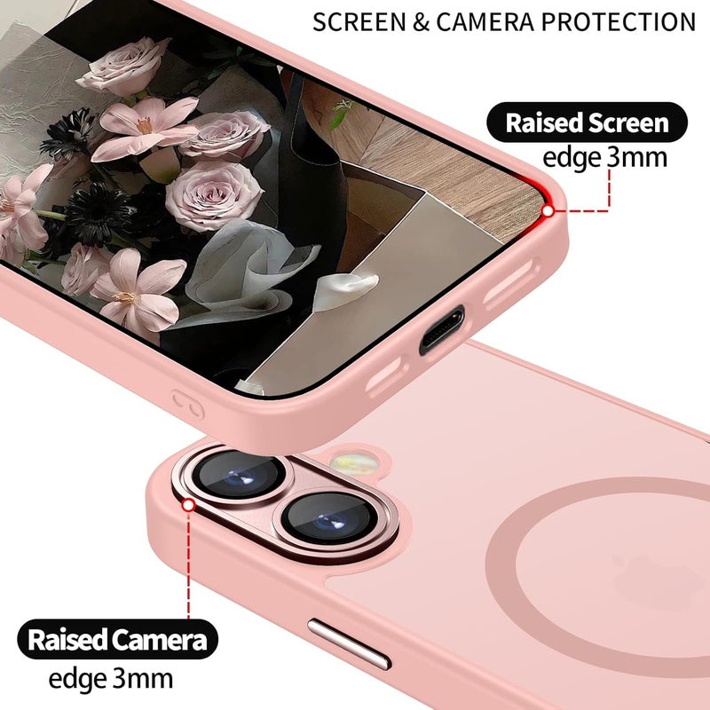 Elzzi Magnetic for iPhone 16 Plus Case, Upgraded [Full Camera Protection] [Compatible with Magsafe] [Translucent Matte] Shockproof Protective Phone Case for Men & Women - Sand Pink - Image 2