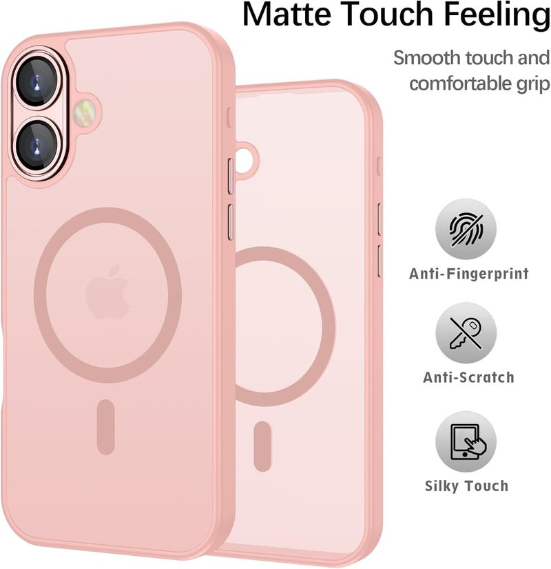 Elzzi Magnetic for iPhone 16 Plus Case, Upgraded [Full Camera Protection] [Compatible with Magsafe] [Translucent Matte] Shockproof Protective Phone Case for Men & Women - Sand Pink - Image 4