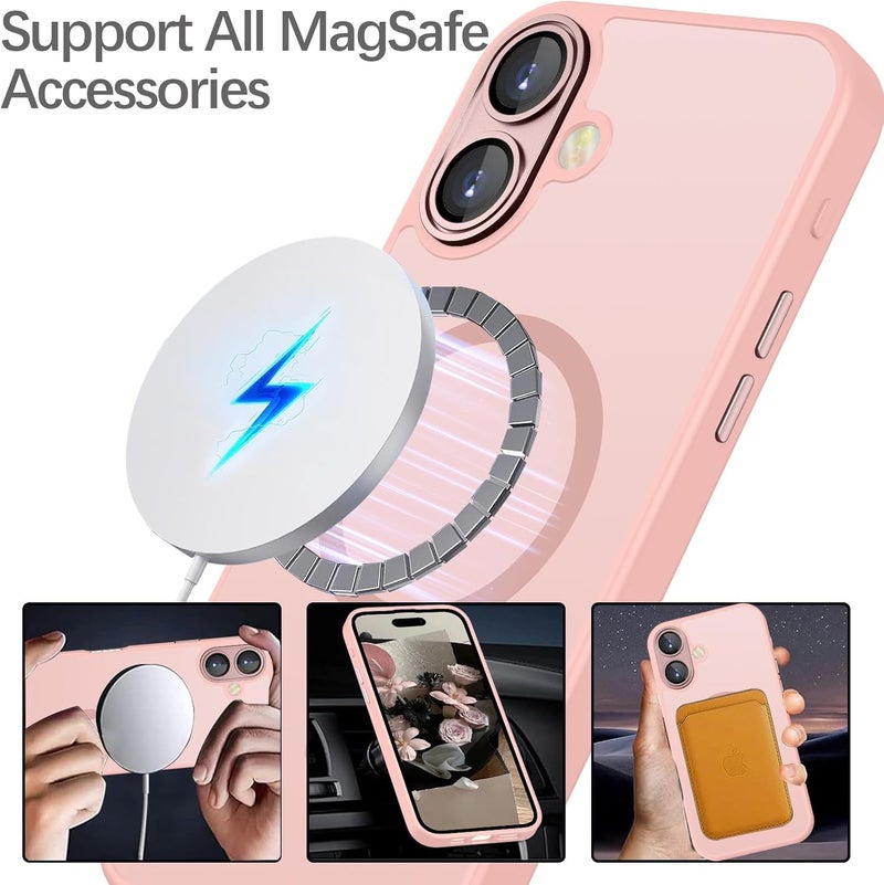 Elzzi Magnetic for iPhone 16 Plus Case, Upgraded [Full Camera Protection] [Compatible with Magsafe] [Translucent Matte] Shockproof Protective Phone Case for Men & Women - Sand Pink - Image 5
