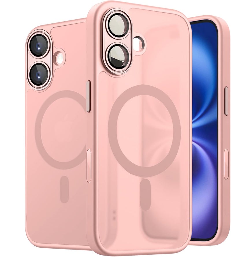 Elzzi Magnetic for iPhone 16 Plus Case, Upgraded [Full Camera Protection] [Compatible with Magsafe] [Translucent Matte] Shockproof Protective Phone Case for Men & Women - Sand Pink - Image 1