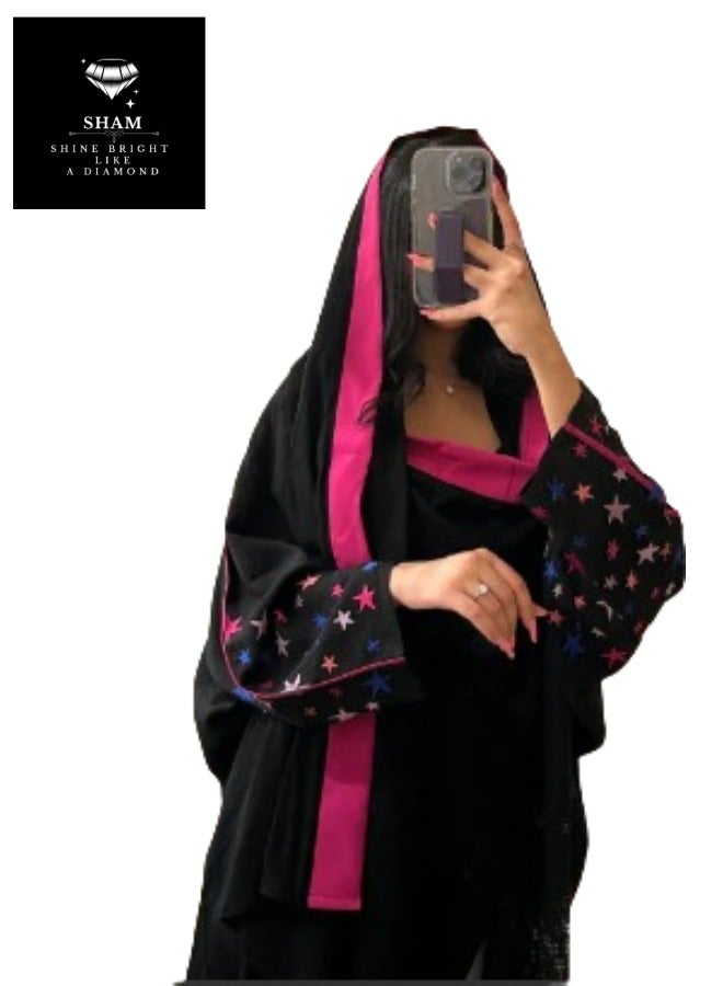 Sham Abaya embroidered with colorful stars - Image 1