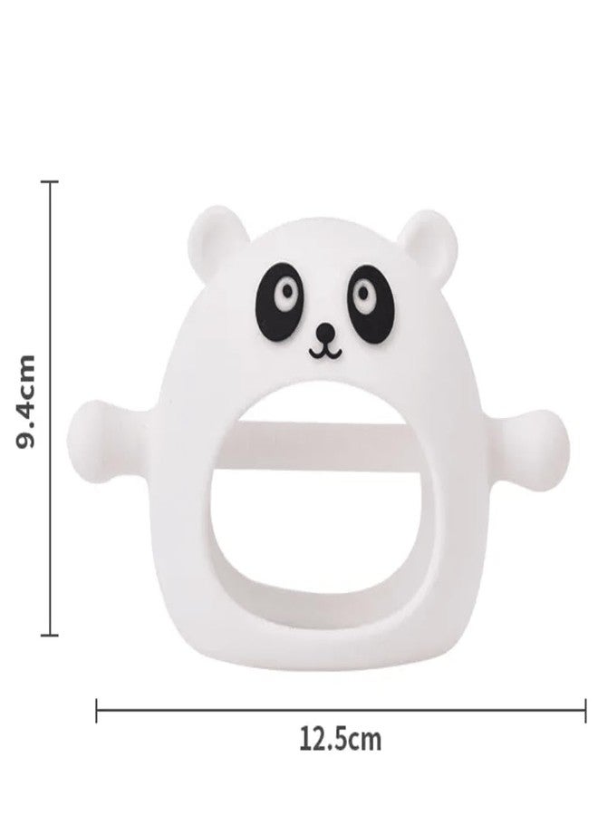 Rukan 2-Pack Never Drop Panda Teether - Monkey Multi-Textured Surface for Babies 3-12 Months, Easy-Grip Sensory Toy (White & Pink) - Image 4