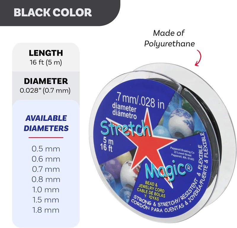 Stretch Magic Elastic Beading Cord – Black Color, 0.7mm in Diameter, 5-Meter (16 ft) - Easy to Knot, Strong & Stretchy String for Making Beaded Jewelry - Image 3