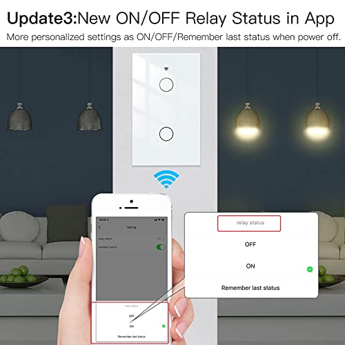 MoesGo WiFi Smart Wall Light Switch,Glass Panel, Multi-Control(3 Way), 2.4GHz Wi-Fi Touch Switches, Neutral Wire Required, Remote Control Smart Life/Tuya App, Work with Alexa, Google Home White 2 Gang - Image 5