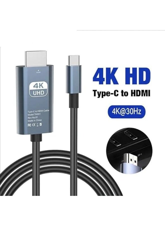 كابل Type-C إلى HDMI بدقة 4K – طول 2 متر، هيكل من الألومنيوم، توصيل مباشر لأجهزة MacBook، ويندوز وأندرويد - Image 5
