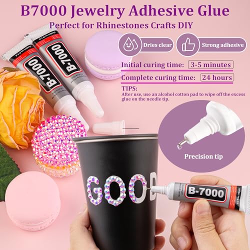 TINKRSTUFF 6000Pcs 3mm Resin Jelly Rhinestones with 1Pcs 10ml B7000 Jewelry Glue for Crafting, Lavender Purple AB Flatback Gems, Bedazzling Crystal Bulk for DIY Crafts Clothing Tumblers Shoes Nail Art Fabric - Image 5