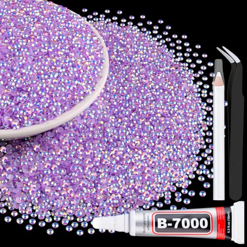 TINKRSTUFF 6000Pcs 3mm Resin Jelly Rhinestones with 1Pcs 10ml B7000 Jewelry Glue for Crafting, Lavender Purple AB Flatback Gems, Bedazzling Crystal Bulk for DIY Crafts Clothing Tumblers Shoes Nail Art Fabric - Image 1