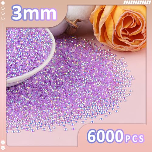 TINKRSTUFF 6000Pcs 3mm Resin Jelly Rhinestones with 1Pcs 10ml B7000 Jewelry Glue for Crafting, Lavender Purple AB Flatback Gems, Bedazzling Crystal Bulk for DIY Crafts Clothing Tumblers Shoes Nail Art Fabric - Image 2
