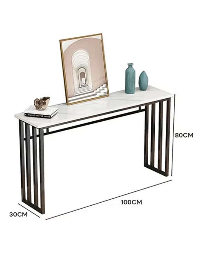 AGD Entryway Console Table, Marble Design MDF Narrow Sofa Table for Hallway Living Room 100x30x80cm, White - Image 4