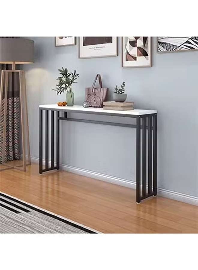 AGD Entryway Console Table, Marble Design MDF Narrow Sofa Table for Hallway Living Room 100x30x80cm, White - Image 2