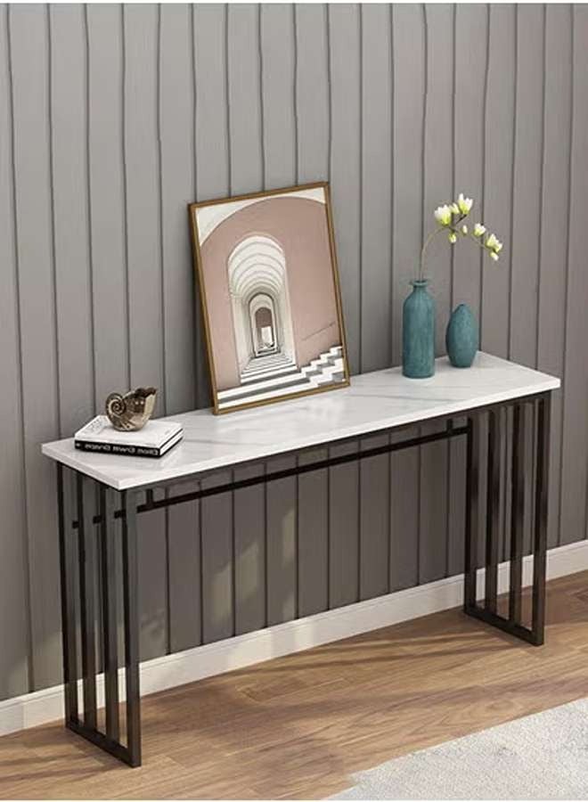 AGD Entryway Console Table, Marble Design MDF Narrow Sofa Table for Hallway Living Room 100x30x80cm, White - Image 3