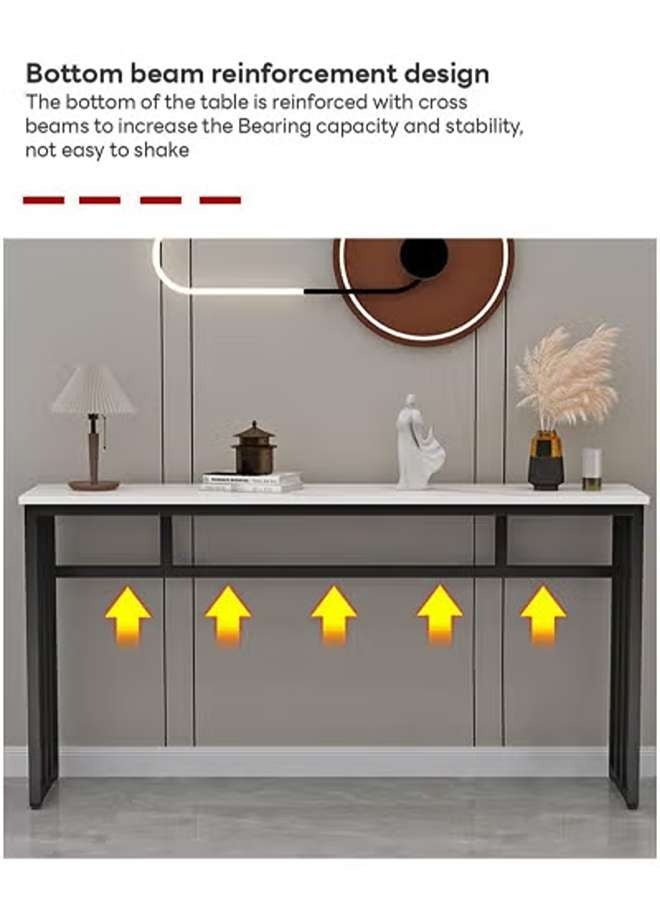 AGD Entryway Console Table, Marble Design MDF Narrow Sofa Table for Hallway Living Room 100x30x80cm, White - Image 5