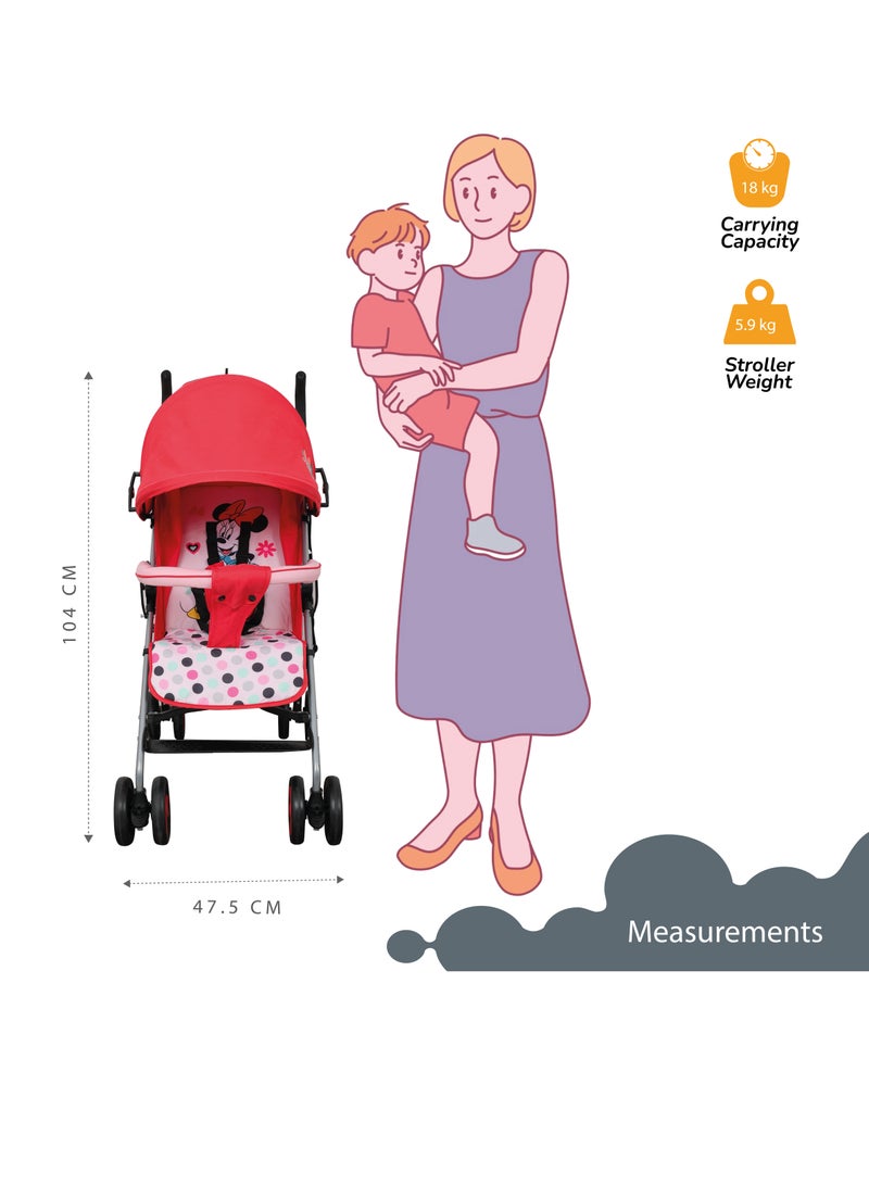 Disney Minnie Mouse Lightweight Adventure Stroller + Storage Cabin 0-36 months, Compact Design, Shoulder Strap, Adjustable Reclining Seat and More. 1.0 Count, - Image 4