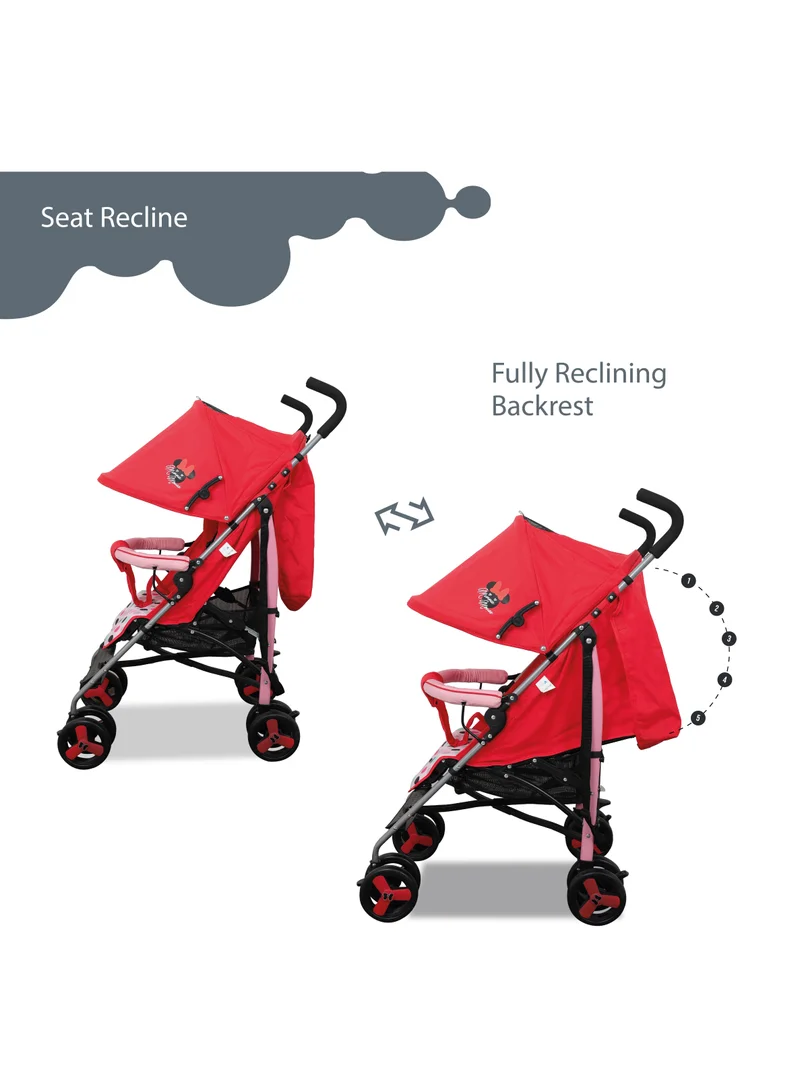 Disney Minnie Mouse Lightweight Adventure Stroller + Storage Cabin 0-36 months, Compact Design, Shoulder Strap, Adjustable Reclining Seat and More. 1.0 Count,