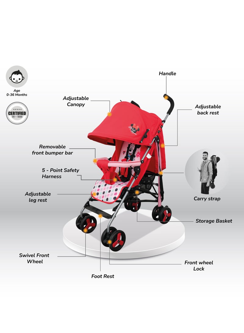 Disney Minnie Mouse Lightweight Adventure Stroller + Storage Cabin 0-36 months, Compact Design, Shoulder Strap, Adjustable Reclining Seat and More. 1.0 Count, - Image 2