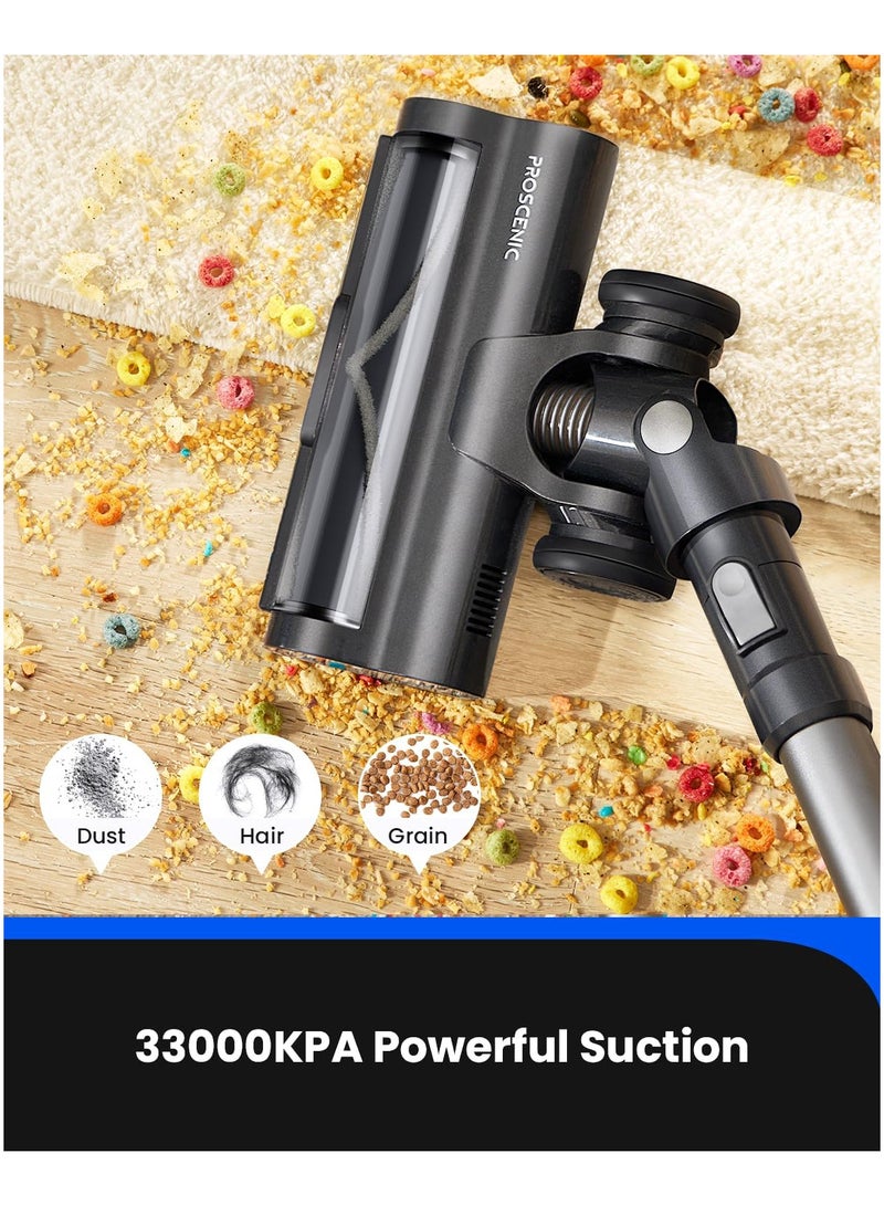 Proscenic P12 Cordless Vacuum Cleaner, 33Kpa Stick Vacuum Cleaner, Green LED Headlights, Anti-Hair-Tangle Brush, Powerful Cordless Hoover with Touch Display, 60min Runtime, Deep Clean for Pet Hair - Image 4