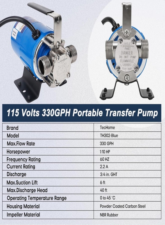 Techome Pump with Hose, 115V 1/10HP 330GPH Power Water Pump Transfer Drain Pump, with Suction Hose Kit. - Image 2