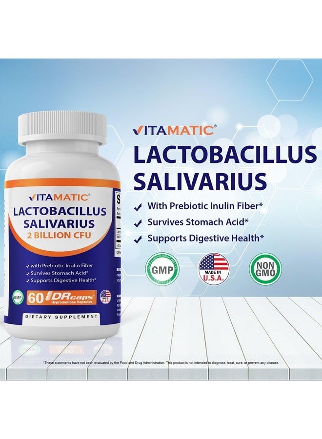 Vitamatic Lactobacillus Salivarius 2 Billion per DR Capsule - 60 Count - Digestive Support - Made with Prebiotic Inulin Fiber (1 Bottle) - Image 4