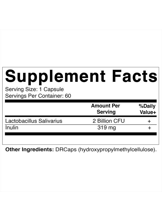 Vitamatic Lactobacillus Salivarius 2 Billion per DR Capsule - 60 Count - Digestive Support - Made with Prebiotic Inulin Fiber (1 Bottle) - Image 2