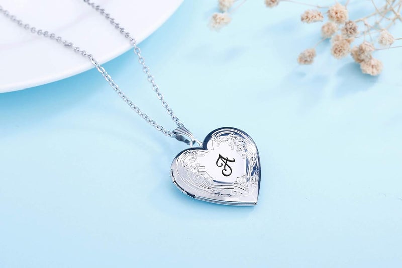 YOUFENG Locket Necklace that Holds Pictures Initial Alphabet A-Z Letter Pendant Necklace Platinum Plated Gifts for Women - Image 4