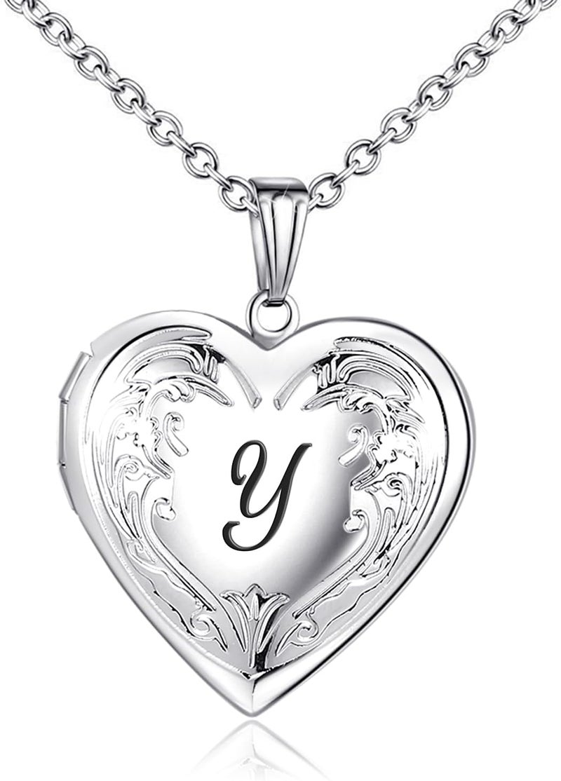 YOUFENG Locket Necklace that Holds Pictures Initial Alphabet A-Z Letter Pendant Necklace Platinum Plated Gifts for Women - Image 1