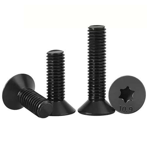 HanTof 125Pcs Flat Head Torx Drive Screws Bolts, Grade 10.9 Alloy Steel, M4 x 8/12/16/20/25mm CSK Head Star Drive Machine Screws Set with T20 Wrench, Black Oxide Finish, Fully Threaded Pitch : 0.7 mm - Image 1