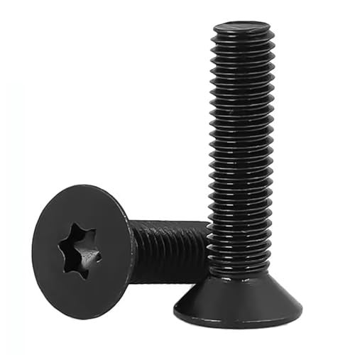 HanTof 125Pcs Flat Head Torx Drive Screws Bolts, Grade 10.9 Alloy Steel, M4 x 8/12/16/20/25mm CSK Head Star Drive Machine Screws Set with T20 Wrench, Black Oxide Finish, Fully Threaded Pitch : 0.7 mm - Image 2