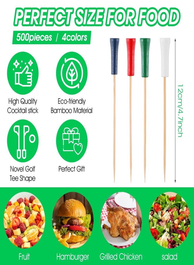 wutfuooo 500 Pcs 4.7 Inch Golf Tee Picks for Appetizers Golf Toothpicks Decorative Golf End Sports Bamboo Fruit Sandwich Cocktail Picks for Golf Party Decoration Supplies Catered Events (Multicolor) - Image 2