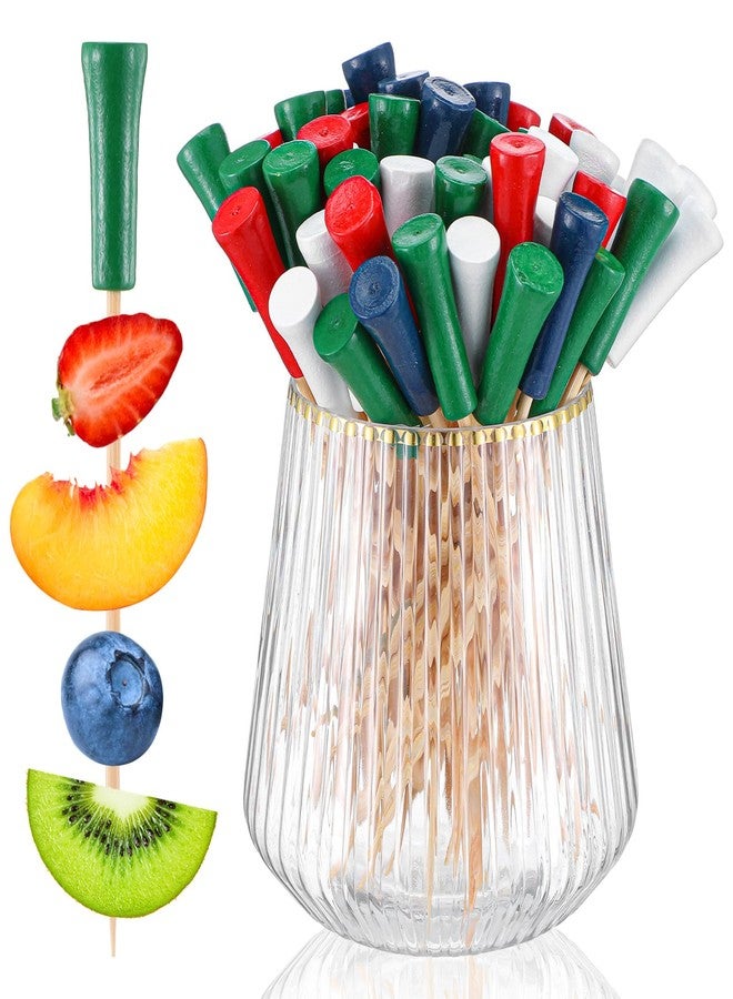 wutfuooo 500 Pcs 4.7 Inch Golf Tee Picks for Appetizers Golf Toothpicks Decorative Golf End Sports Bamboo Fruit Sandwich Cocktail Picks for Golf Party Decoration Supplies Catered Events (Multicolor) - Image 1