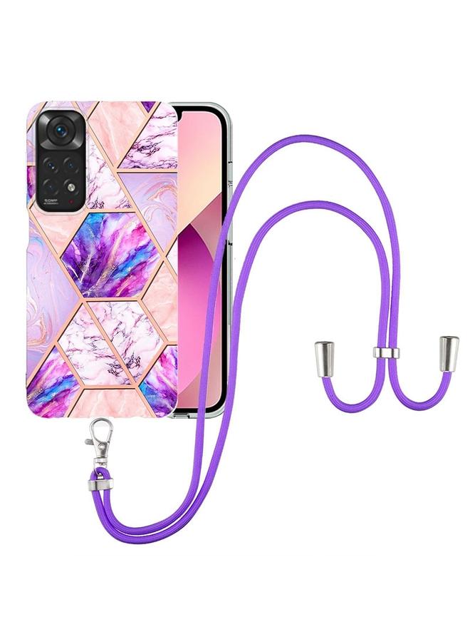 Case For Xiaomi Redmi Note 11 Pro / Note 11 Pro+ Electroplating Splicing Marble TPU Phone Case with Lanyard