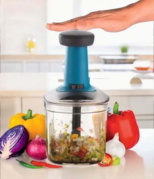 Rellon Rellon Industries Food Chopper 1100ML Vegetable Chopper Onion Chopper Garlic Chopper Hand Chopper for Vegetables Large Chopper BLUE  - Image 2