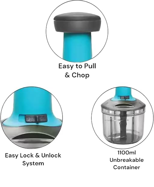 Rellon Rellon Industries Food Chopper 1100ML Vegetable Chopper Onion Chopper Garlic Chopper Hand Chopper for Vegetables Large Chopper BLUE  - Image 3