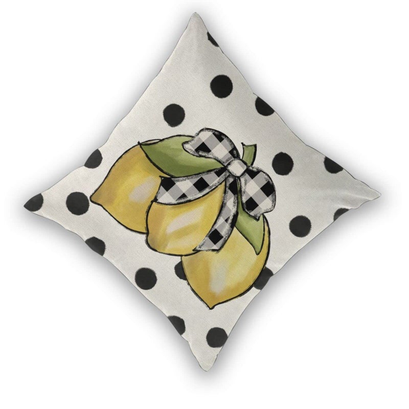 Sunshineyan Summer Pillow Covers 18x18 Set of 2  Yellow Lemons Polka Dots Decorative Throw Pillow Cases Watercolor Summer Seasonal Linen Decorations for Home Bed Car Spring Decor - Image 2