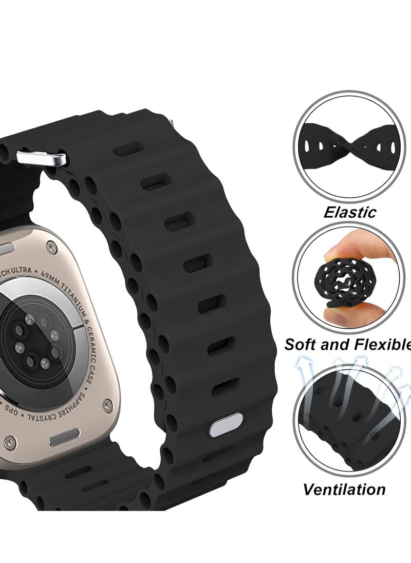 Generic - Apple Watch Ocean Band 49mm 45mm 44mm 42mm Soft Silicone Black - Image 1