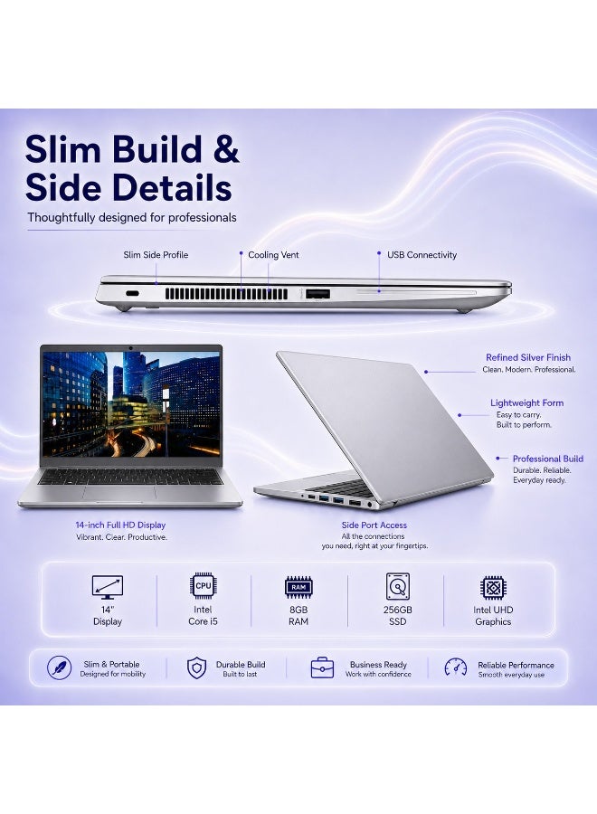 Professional Business Laptop 14 Inch Full HD Display Core i5 8GB RAM 256GB SSD Intel UHD Graphics With Backpack Wireless Mouse Adjustable Laptop Stand - Image 4