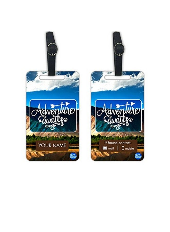 Nutcase Personalized Metal Luggage Travel Baggage Tags from Nutcase - Set of 2 Tags - Adventure Awaits - Mountains