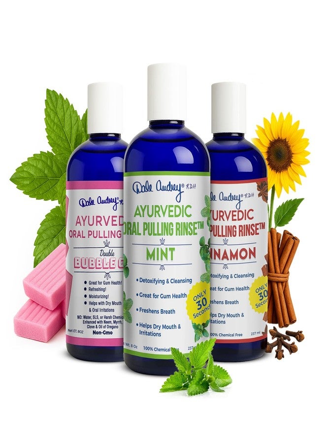 Dale Audrey Ayurvedic Organic Oil Pulling for Teeth and Gums | Oral Rinse Alcohol Free Mouthwash Essential Oils for Bad Breath | Healthy Gums Teeth & Fresh Breath (8 Fl Oz (Pack of 3), Variety Pack) - Image 1