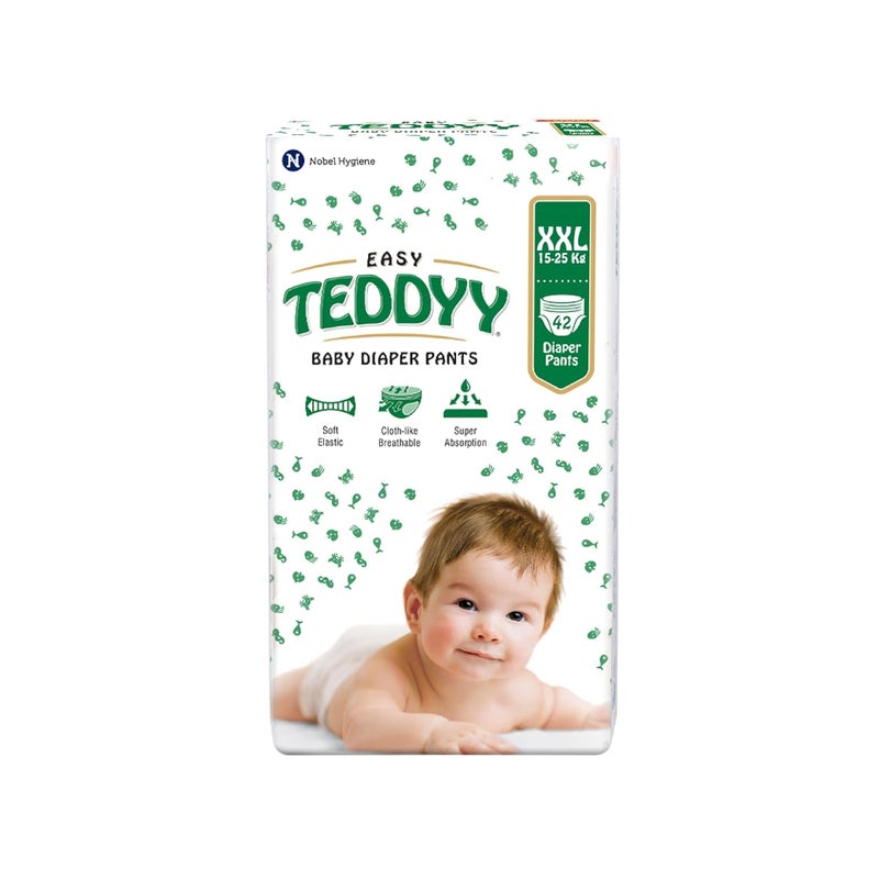 Teddyy حفاضات بيبي إيزي بانت مزدوجة كبيرة جداً 42 قطعة (عبوة من 1)، 15-25 كجم، حماية من التسرب لمدة 12 ساعة، مضادة للبكتيريا - Image 1