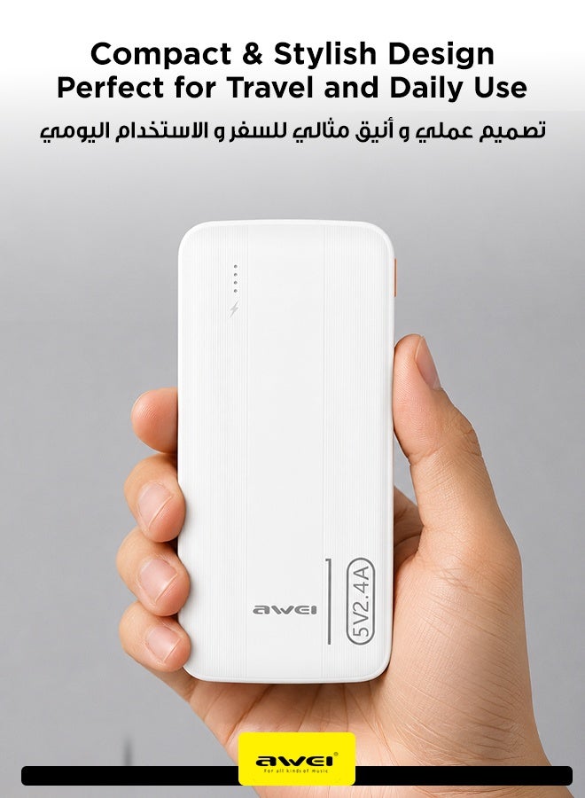 أوي باور بانك بسعة 10,000 ملي أمبير - شاحن محمول مزود بشاشة رقمية لعرض نسبة البطارية، تصميم مدمج و سهل الحمل، يحتوي على منافذ USB-A مزدوجة لشحن جهازين في نفس الوقت، مع توافق واسع مع  الهواتف الذكية، الأجهزة اللوحية، أجهزة الألعاب، البلوتوث و المزيد 10000 mAh - Image 2