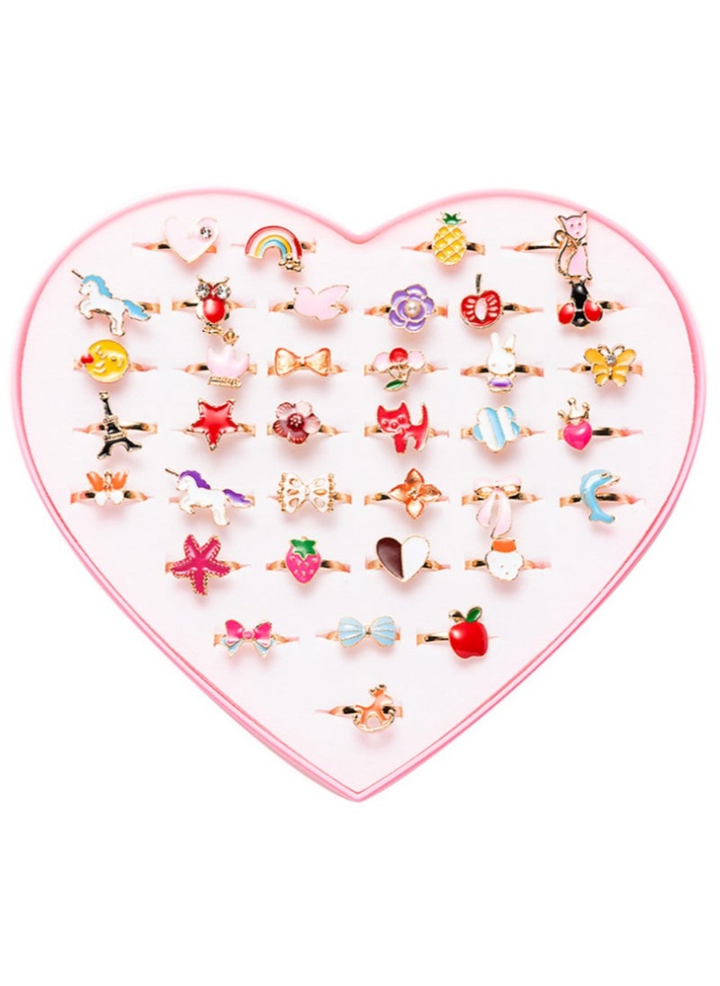 Generic 36 pcs Little Girl Adjustable Rings in Box Children Kids Jewelry Rings Set Girl Pretend Play Dress Up Rings  - Image 1