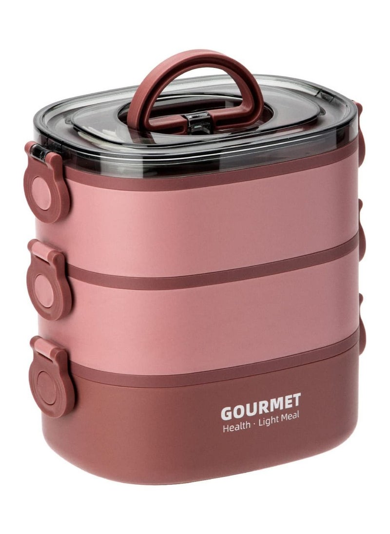 عربست - صندوق غداء بينتو، خالٍ من مادة BPA، قابل للتكديس من 3 طبقات ومضاد للتسرب، صندوق تخزين طعام محمول باللون الوردي - Image 1