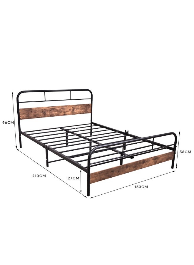 Bed Frame Queen Size, Metal Platform Bed Frame, No Box Spring Required, With Heavy Duty Strong Support Slats, Easy to Assemble, Black 153*210*91CM