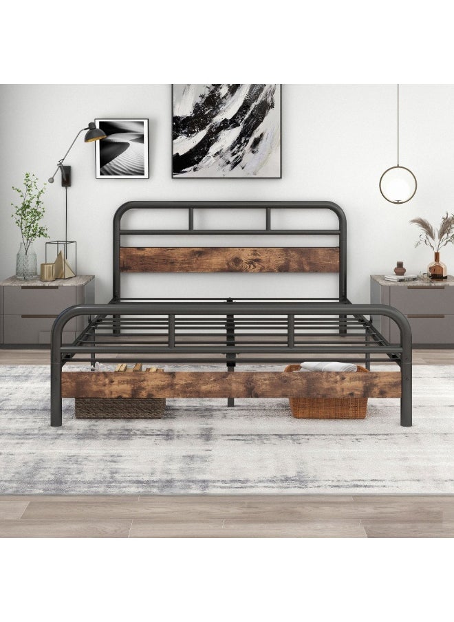 Bed Frame Queen Size, Metal Platform Bed Frame, No Box Spring Required, With Heavy Duty Strong Support Slats, Easy to Assemble, Black 153*210*91CM