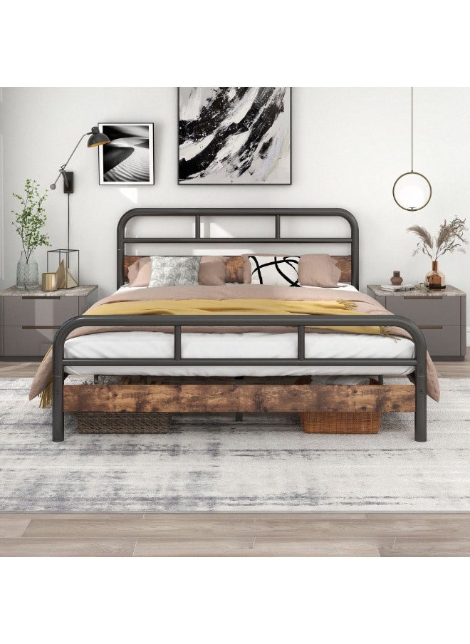 Bed Frame Queen Size, Metal Platform Bed Frame, No Box Spring Required, With Heavy Duty Strong Support Slats, Easy to Assemble, Black 153*210*91CM