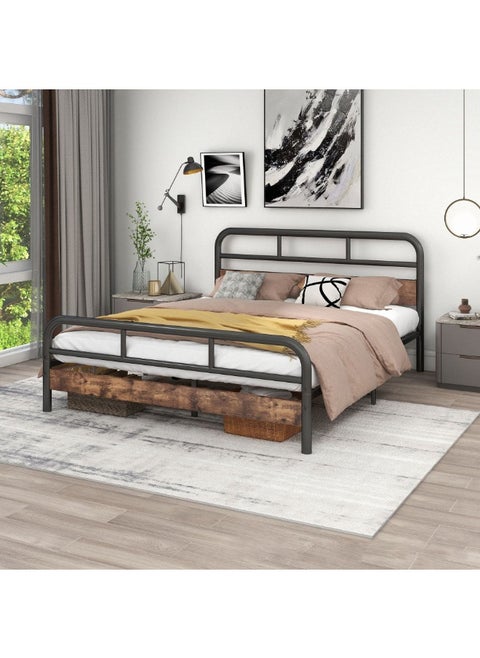 Bed Frame Queen Size, Metal Platform Bed Frame, No Box Spring Required, With Heavy Duty Strong Support Slats, Easy to Assemble, Black 153*210*91CM