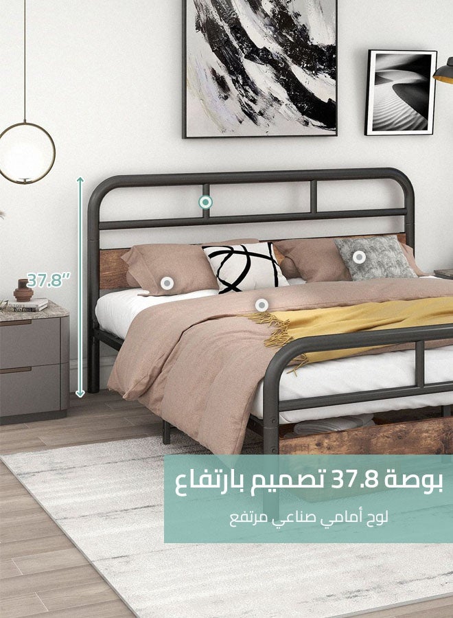 شاربدو إطار سرير كامل الحجم بعرض 153 سم، سرير بمنصة معدنية مع لوح أمامي، سهل التركيب، قوي ومستقر، لا ضوضاء، لا حاجة إلى نوابض صندوقية، بني عتيق (153*210*91 سم) - Image 5