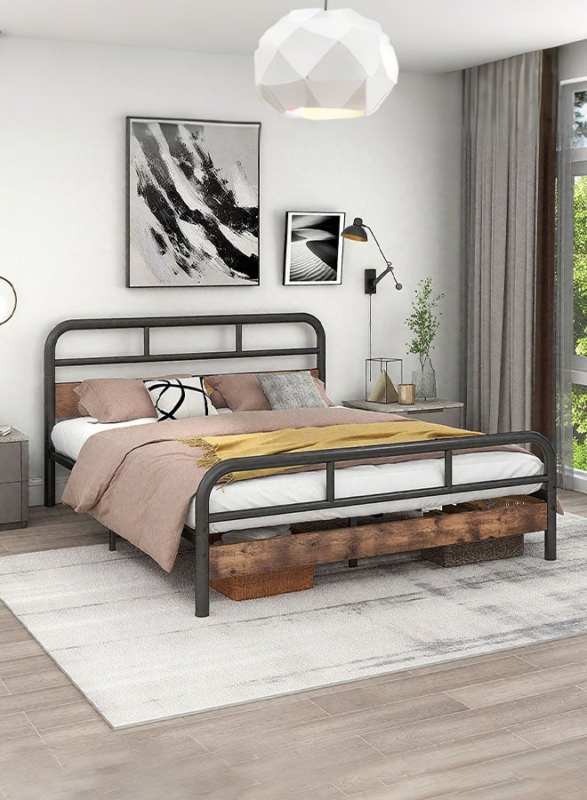شاربدو إطار سرير كامل الحجم بعرض 153 سم، سرير بمنصة معدنية مع لوح أمامي، سهل التركيب، قوي ومستقر، لا ضوضاء، لا حاجة إلى نوابض صندوقية، بني عتيق (153*210*91 سم) - Image 1